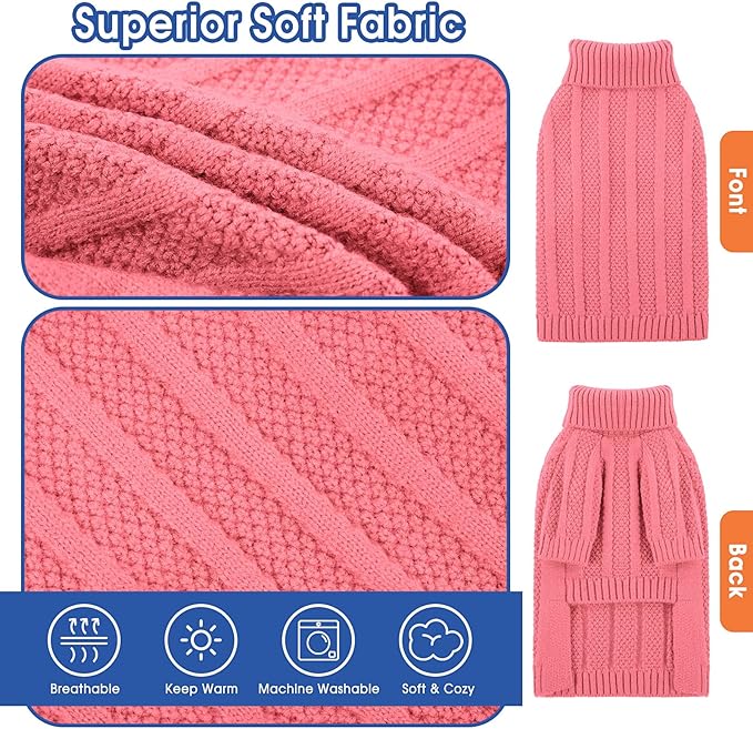 Queenmore XL Dog Sweater,Christmas Dog Sweaters for Extra Large Dogs Girl Boy,Warm Soft Fall Doggy Pullover Clothes,Turtleneck Knitted Pet Winter Apparel for Golden Retriever,Labrador(Pink,XL)
