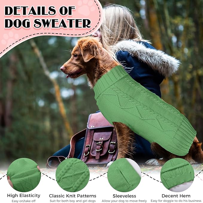 Dog Sweaters for Small Medium Large Dogs Girl, Soft Warm Turtleneck Pup Dogs Shirt, Double Knitting Collar for Outdoor Playing, Warm Dog Clothes (2XL,Green)