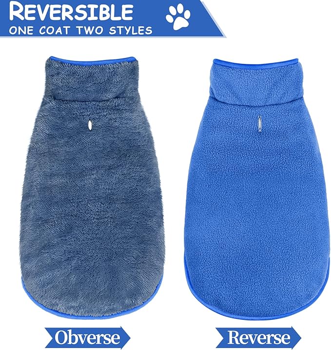 Malier Dog Winter Coat, Reversible Fleece Dog Cold Weather Coats, Windproof Warm Snow Puppy Jacket Vest Pet Clothes for Small Medium Large Dogs (Blue, X-Small)