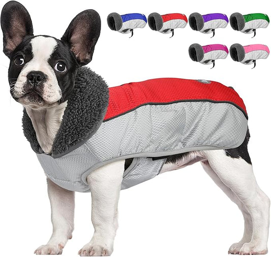 Dog Coat, Waterproof Ripstop Dog Winter Jacket with Leash Hole, Reflective Adjustable Warm Pet Fleece Snow Sweater for Small Medium Large Dogs - Red, L