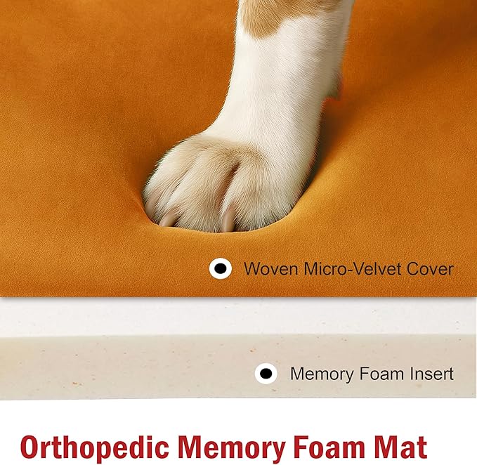 Majestic Pet Orthopedic Memory Foam Dog Crate Mat - Plush Pet Bed Pad for Crates & Kennels | USA Crafted | 42"x26" Villa Orange