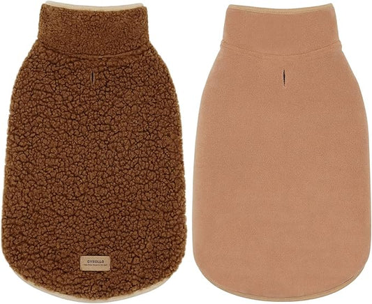 cyeollo Fleece Dog Jacket Reversible Turtleneck Furry Sweater Thick Dog Clothes for Winter Warm Cold Weather Coats for Small Medium Dogs Apparel, Brown, XL