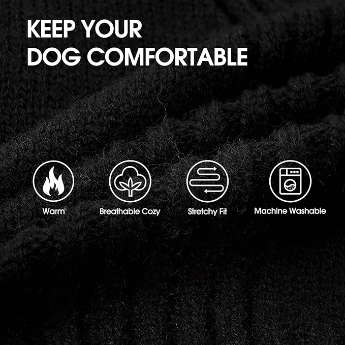 IECOii Extra Large Dog Sweater 4XL,Thermal Warm Dog Sweaters for Giant Breed Dogs,Turtleneck Knitted Knitwear for Pet Winter,Stretchy&Easy On Doggy Sweatshirt for Doberman,Great Dane(Black,XXXXL)