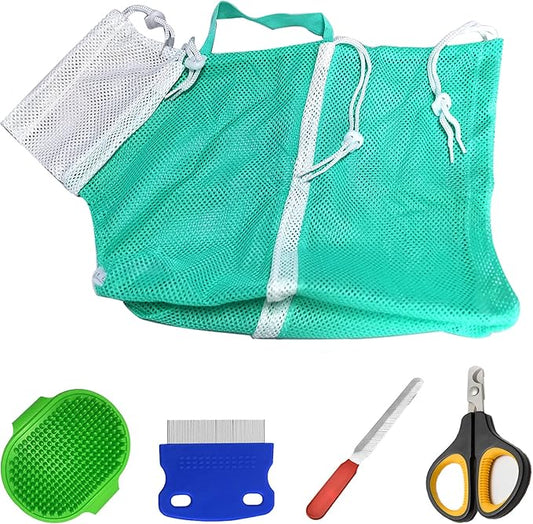 FANOVO Cat Bathing Bag, Cat Shower Net Pet Bag, Cat Grooming Washer Mesh Bag, Adjustable Breathable Multifunctional Anti-Bite and Anti-Scratch Restraint Bag with Pets Nail Clippers for Cat's Bathing