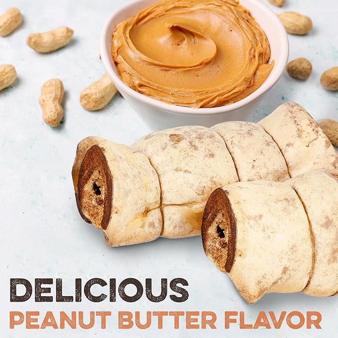Premium Beef Cheek Rolls for Dogs 10-12" - (10-Pack), Peanut Butter Flavored Long Lasting, Safe & Natural Rawhide Alternative Chews, Ideal for Large Dogs & Aggressive Chewers, Supports Dental Health