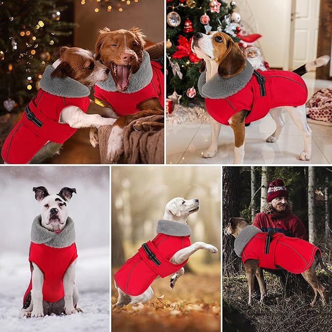 Dogcheer Dog Coat with Pocket, Waterproof Dog Jacket with Adjustable Buckle, Reflective Puppy Winter Coat Warm Turtleneck Fleece SnowJacket for Small Medium Large Dogs - Red M