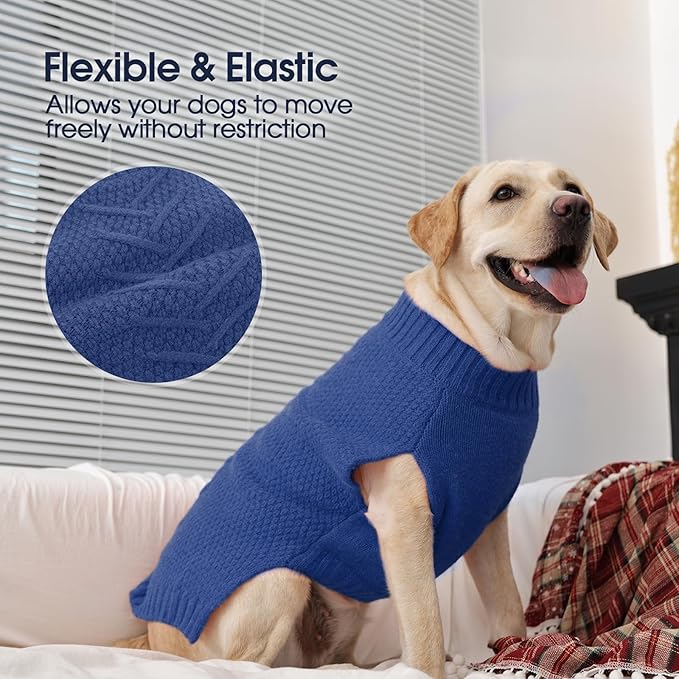 IECOii Dog Sweaters,Dog Sweaters for Large Dogs,Warm Dog Christmas Sweater Sleeveless,Pet Dog Winter Clothes for Fall and Winter,Pullover Dog Knitwear Cold Weather Coat for French Bulldog,Blue-L