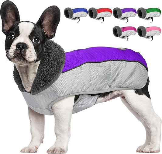Dog Coat, Waterproof Ripstop Dog Winter Jacket with Leash Hole, Reflective Adjustable Warm Pet Fleece Snow Sweater for Small Medium Large Dogs - Purple, XL