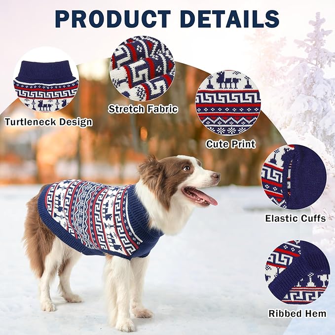 SCENEREAL Turtleneck Dog Sweater for Small Medium Large Dogs Girls Boys, Knit Pet Pullover Puppy Clothes Cold Weather Coats, Holiday Outfits Sweatshirt for Christmas, Navy ML