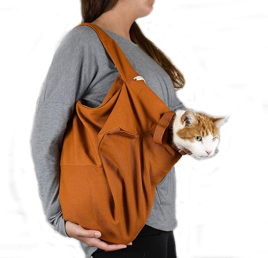 Cat-in-the-Bag Cozy Comfort Carrier - Extra Large Caramel Cat Carrier Soft and Pet Carrier for Medication Administration, Nail Clipping, Travel, Vet Visits, and Dental Care