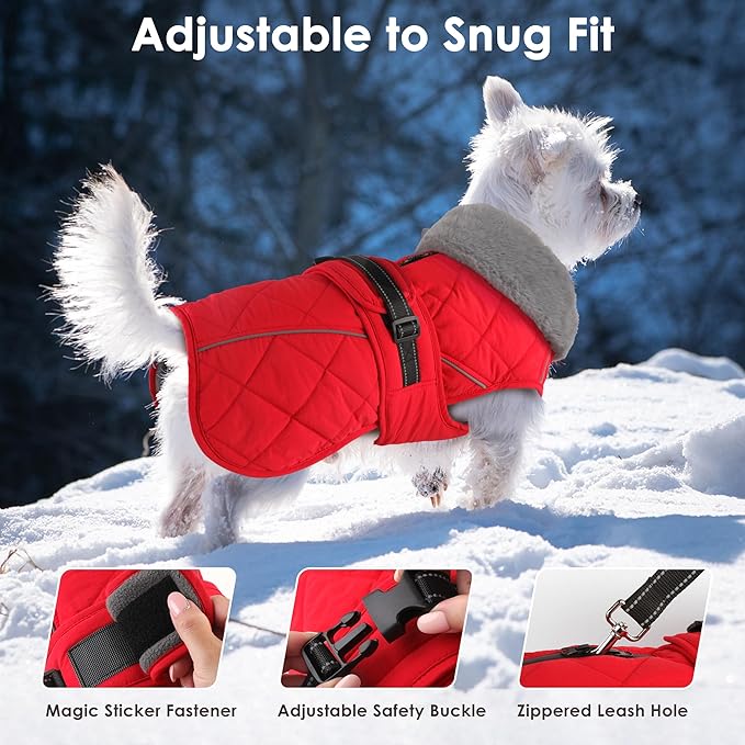 Dog Coat, Waterproof Dog Winter Jacket with Adjustable Buckle, Reflective Turtleneck Pet Snow Vest Warm Fleece Sweater for Small Medium Large Dogs - Red, 3XL