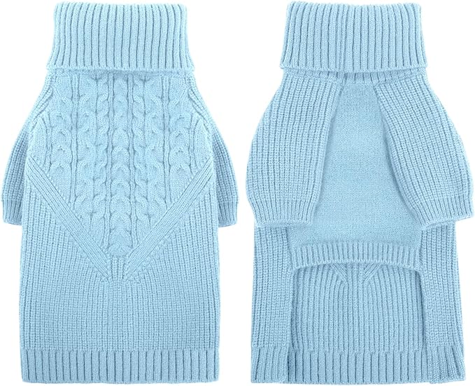 Queenmore Dog Sweater, Puppy Sweater for Small Dogs,Warm Winter Fall Dog Sweaters for Dog Girls Boys, Solid Turtleneck Knit Sweater for Large Medium Dogs,Long Sleeves Christmas Dog Sweater Blue,S