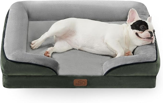 Bedsure Orthopedic Dog Bed for Medium Dogs - Waterproof Dog Sofa Beds Medium, Supportive Foam Pet Couch Bed with Removable Washable Cover, Waterproof Lining and Nonskid Bottom, Dark Green
