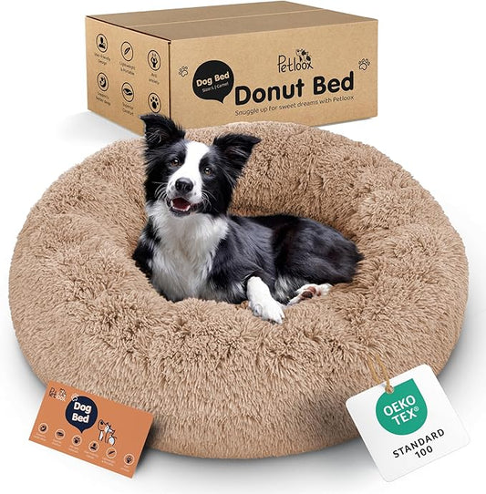 Donut Dog Bed - Premium Comfort for Anxiety Relief - Fluffy & Calming Design with Ultra-Plush Support | Cozy Round Dog Bed with Super Soft Circle Style (Size L Camel)