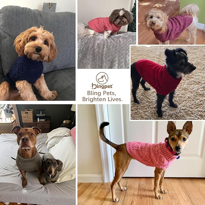 BINGPET Thermal Knitted Dog Sweater for Small Medium Large Dogs,Winter Dog Cat Coat Warm Sweartershirts Outfits,Classic Cable Knit Turtleneck Pullover Dog Jumper Coat Warm Sweartershirts(Rosered,XS)
