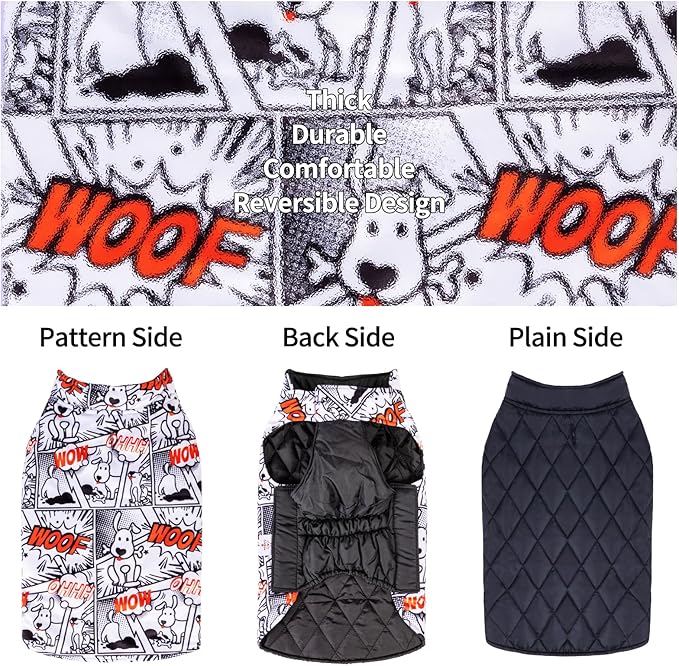 CuteBone Winter Dog Jacket - Reversible, Windproof, Waterproof, Thick Soft Coat with Leash Hole for Small to Large Dogs