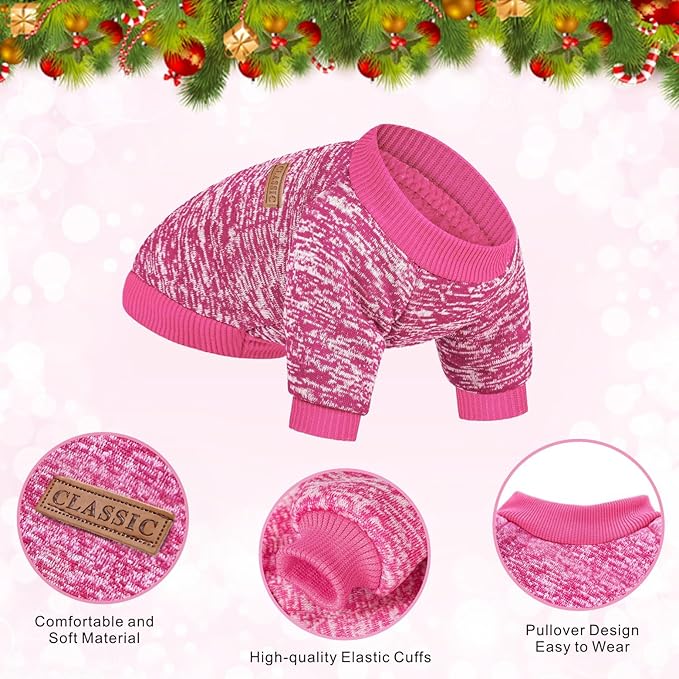 2 Pieces Pet Dog Classic Knitwear Sweater, Fleece Coat for Small,Medium Dogs,Warm Pet Dog Cat Clothes,Soft Puppy Customes for Chihuahua Yorkshire Tzu (Rose Red Orange,XS)