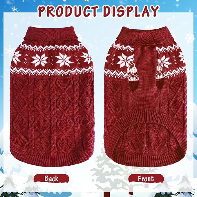 Warm Winter Pink Dog Sweater - Cold Weather Pet Clothes for Small Medium Large Dogs Indoor Outdoor, Soft Classic Knit Puppy Apparel Coat, Dark Red, ML