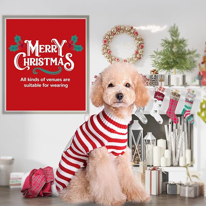 PETCARE Santa Dog Sweater Christmas Funny Cute Red Striped Cat Sweater Vest Pet Holiday Dog Clothes Puppy Sweaters for Small Medium Large Dogs Cats Fall Winter Outfits Xmas Dogs Costume,Medium