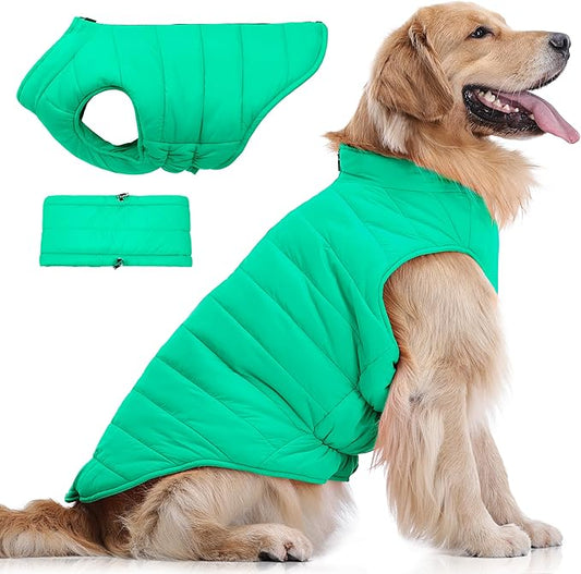 PUMYPOREITY Dog Puffer Coat with Detachable Scarf, Warm Padded Cold Weather Vest, Windproof Lightweight Snowsuit, Water Resistant Dog Winter Coats, Thermal Winter Jacket for Small Medium Large Dogs
