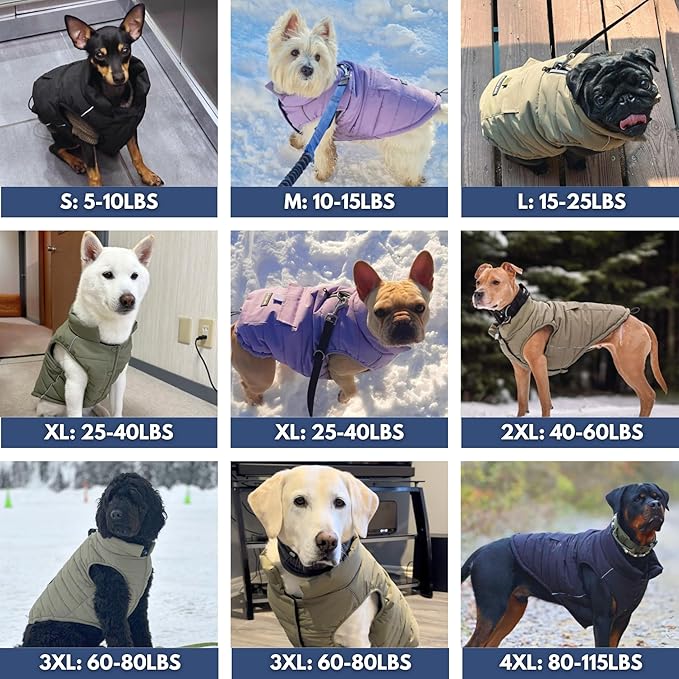 Spark Paws Dog Winter Jacket, Water-Resistant Coat, Warm Reflective Windproof Fleece-Interior, for Medium and Large Dogs - Lilac - 4XL