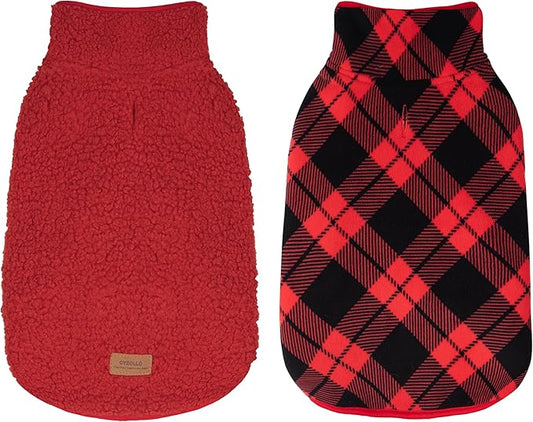 cyeollo Medium Dog Coat, Sherpa Dog Winter Coat Reversible Fleece Dogs Jackets Warm Doggie Sweater Vest for Small Medium Dogs Male with Leash Hole Soft Cold Weather Pet Clothes, Buffalo Plaid XL