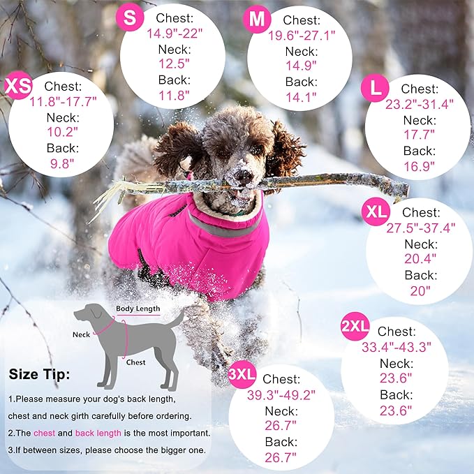 Dogcheer Dog Coat, Waterproof Dog Jacket with Harness, Reflective Adjustable Puppy Winter Coat with Zipper, Christmas Snow Jacket Clothes for Small Medium Large Dogs - Pink 3XL