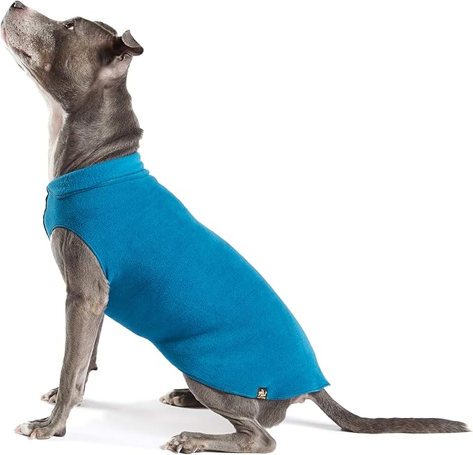Goldpaw Stretchy Fleece Jacket for Small Dogs - Super Soft, Warm Dog Sweater - Pet Sweater Vest for Fall and Winter - Canine Clothes Made in The USA - Machine Washable - Marine Blue - Size 12