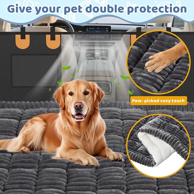 Backseat Dog Bed Mat for Car: 27.6" x 52" Non-Slip Dog Bed for Back Seat - Soft and Comfortable Dogs Blanket - Washable Travel Pet Mat Seat Protector Fit for Back Seat Cover,Grey