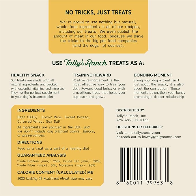 Tally's Ranch Beef Jerky Dog Treats | High Protein, 80% Beef, All Natural, 5 Simple Ingredients, No Added Sugar | Healthy Treats for Dogs | Made in The USA, 4 oz Bag