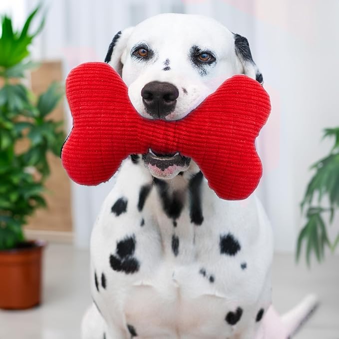 Playology Dog Toys | Plush Squeaky Bone Chew Toy for Dogs | Jumbo Beef Scented Toy - Easy to Clean and Made from Non Toxic Materials
