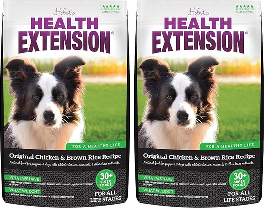 Health Extension Original Chicken & Brown Rice, Protein Packed Formula with Probiotics & Superfoods for Digestion & Coat Health (4 lb Bag) - (Pack of 2)