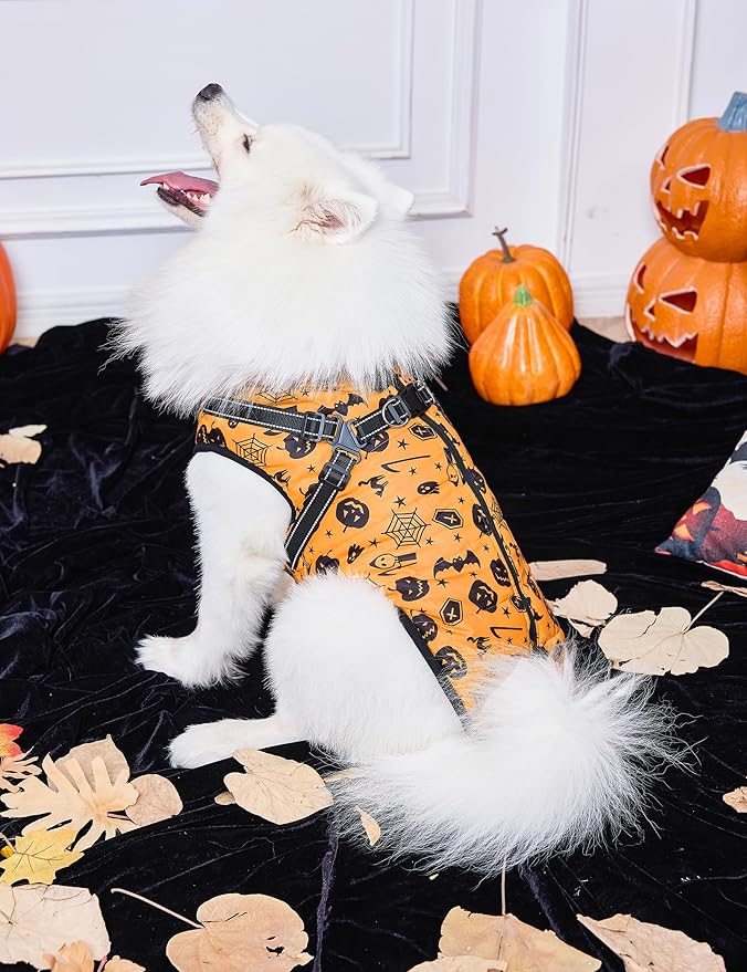 Aiboria Dog Jackets Windproof Outfit Coat Dog Vest Harness Puppy Warm Jacket Halloween Orange L