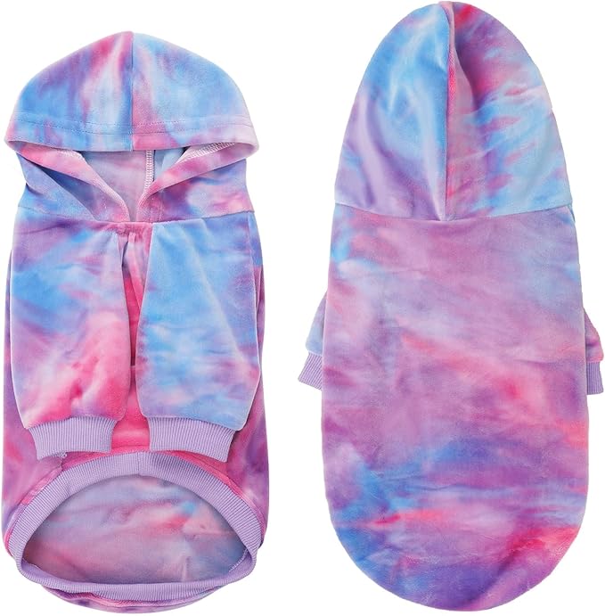 WOYYHO Premium Velvet Tie Dye Dog Hoodie & Sweatshirt - Soft Lightweight Pullover Dog Sweater for Small Medium Dogs, Cozy Dogs Sweater for Puppy Dachshund French Bulldog Multi Pink Purple XL