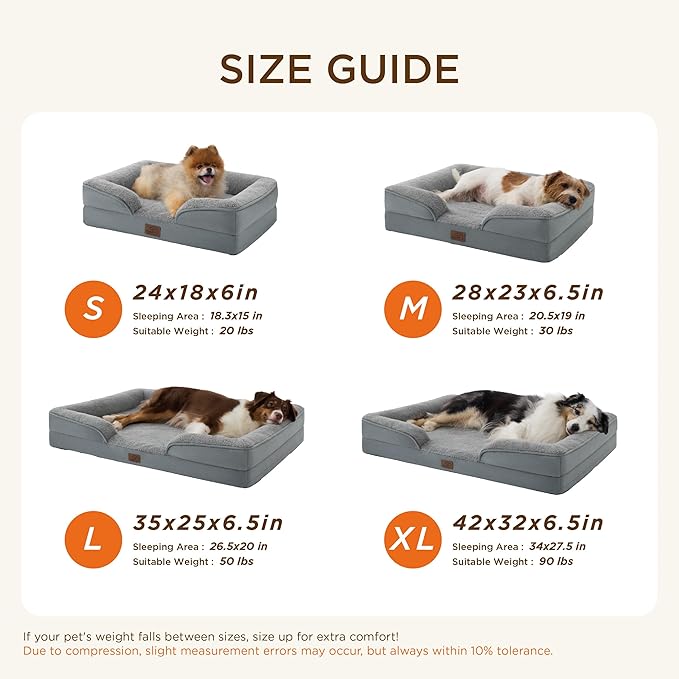 Bedsure Self Warming Orthopedic Dog Beds Large Sized Dog - Washable Large Dogs Bed Waterproof, Big Comfort Dogs Couch Sofa with Removable Cover, Supportive Foam Pet Bed with Nonskid Bottom, Brown