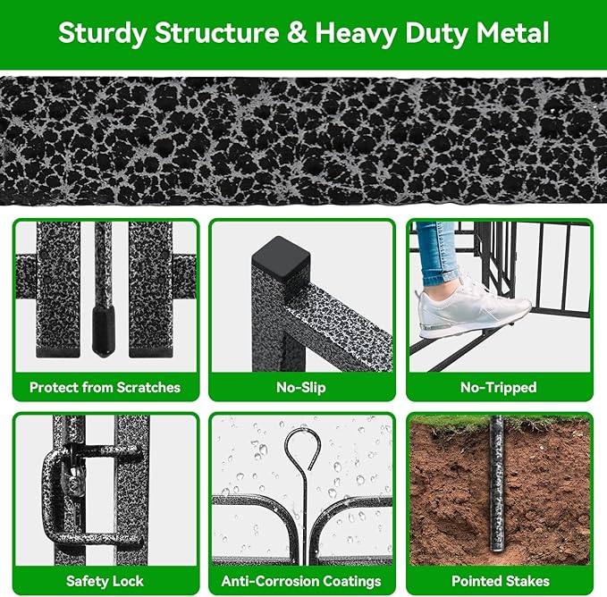 Square Steel Pipe Dog Fence Outdoor 32 Piece Panels 47" Height Anti-Rust Heavy Duty Dog Playpen with Doors Portable for Yard RV Camping, Total 71FT, 406 Sq.ft, Snowy Black