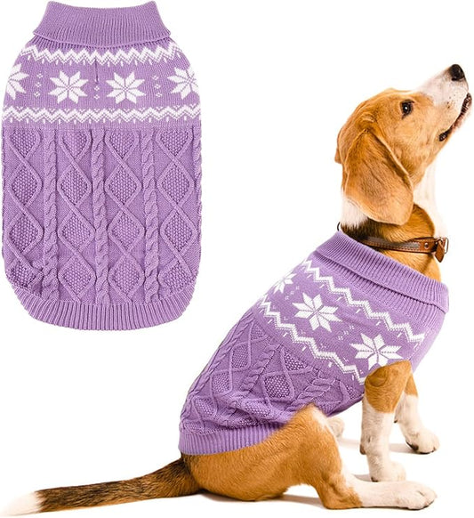 Warm Winter Dog Sweater - Cold Weather Pet Clothes for Small Medium Large Dogs Indoor Outdoor, Soft Classic Knit Puppy Apparel, Purple, SM