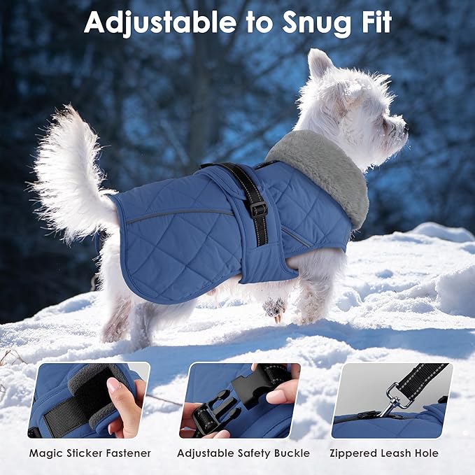 Dog Coat, Waterproof Dog Winter Jacket with Adjustable Buckle, Reflective Turtleneck Pet Snow Vest Warm Fleece Sweater for Small Medium Large Dogs - Blue, 2XL