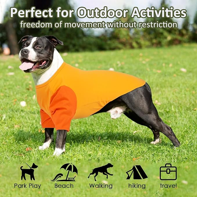 2 Pack Dog Shirt for Large Dogs XXL - Soft Breathable Cotton Tees, Freedom of Movement Prevents Overheating Dog Clothes for Border Collie, Pitbull, Boxer, Hiking, Play, Casual Wear, Orange