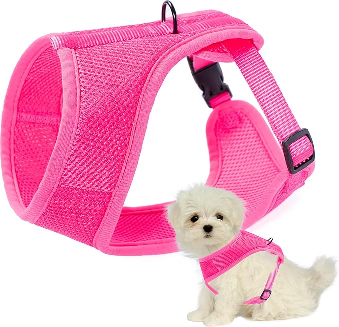 Mile High Life Step in Dog Harness for Small Dogs No Pull, Easy Get on Air Mesh Vest Harness, Adjustable Easy Closures Both Neck and Chest (Hot Pink, M Chest 15.7"-23.2")