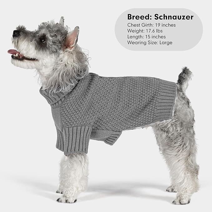 cyeollo Small Dog Sweater with Leash Hole Turtleneck Knitted Warm Dog Clothes Puppy Sweaters for Small Dogs, Grey S