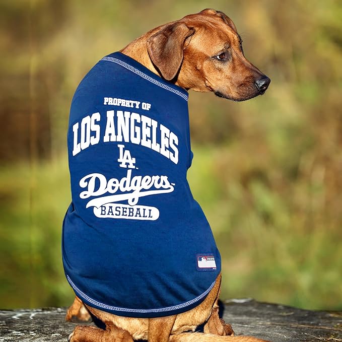 MLB LA Dodgers Dog T-Shirt, Small. - Licensed Shirt for Pets Team Colored with Team Logos. - Premium Stretchable Materials for The Comfort of Your Dog & cat.