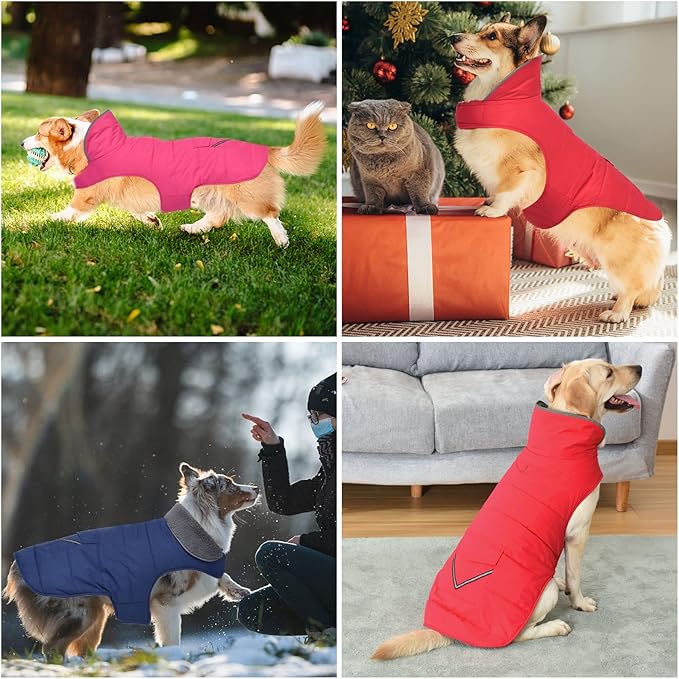 Dog Coat, Waterproof Dog Winter Jacket with Pocket, Reflective Adjustable Pet Snow Vest, Warm Cozy Fleece Sweater for Small Medium Extra Large Dogs - Pink, XL