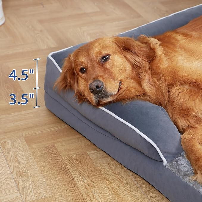 Orthopedic Dog Beds for Extra Large Dogs, Waterproof Egg Crate Foam XL Dog Bed with Sides 45 * 35Inch, Big Dogs Couch Beds with Removable Washable Cover and Nonskid Bottom, Dark Grey