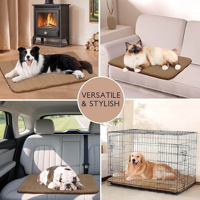 Dog Crate Pad for X Large Dogs - 41x27 Orthopedic Dog Bed with Memory Foam, Washable Water-Resistant Soft Pet Mat with Non-Slip Bottom, Khaki