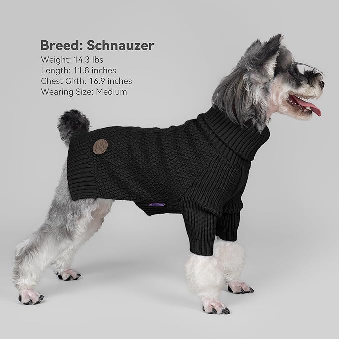 cyeollo Fleece Dog Sweaters for Medium Dogs Male, Stretchy Warm Turtleneck Doggy Clothes for Fall Winter Pullover Doggie Jacket Boy Thermal Knit Pet Apparel with Sleeves, Black XL
