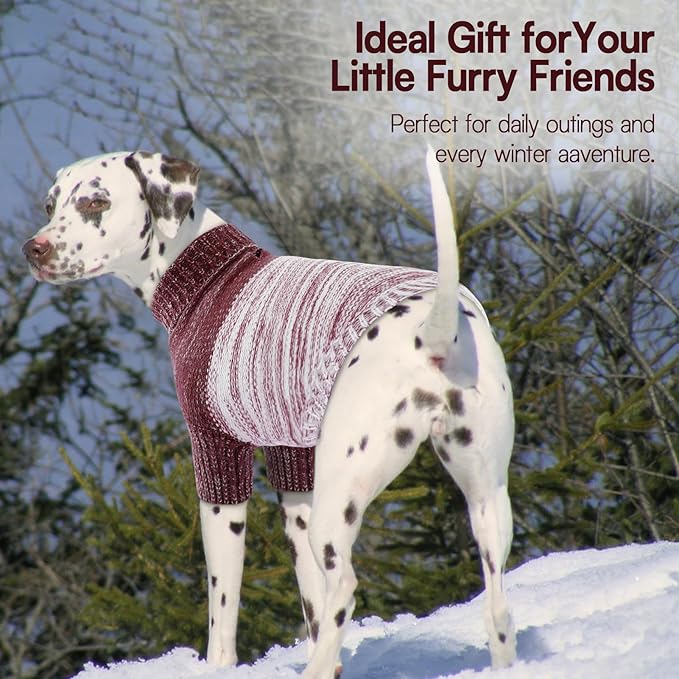 Queenmore Knitted Pullover Dog Sweater, Turtleneck Pet Cat Sweater, Cold Weather Puppy Clothes Stitching Knitwear with Leash Hole for Small Medium Dogs(Purple,M)