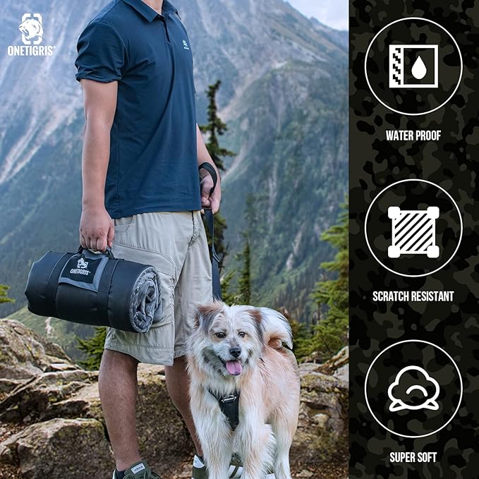ONETIGRIS Travel Dog Bed - Portable, Washable, Waterproof Anti-Slip Dog Camping Bed, 3.6ft by 2.2ft Outdoor Indoor Bed Mat Cushioned Plush Warm Puppy Mattresses