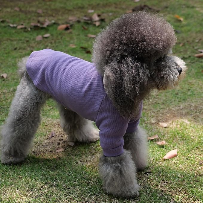 Lovelonglong Ribbed Dog T-Shirt Cotton Knitted Dog Sweaters for All Season Pet T-Shirts for Large Medium Small Dogs Purple XL
