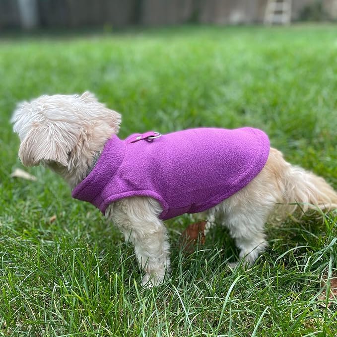 JACKO & CO - Fleece Vest Dog Sweater with Leash Ring - Soft, Warm & Lightweight Pullover Coat for Small & Medium Dogs, Puppies & Cats - Cozy Fall/Winter/Spring Pet Jacket (Purple, Medium 6-10lbs)